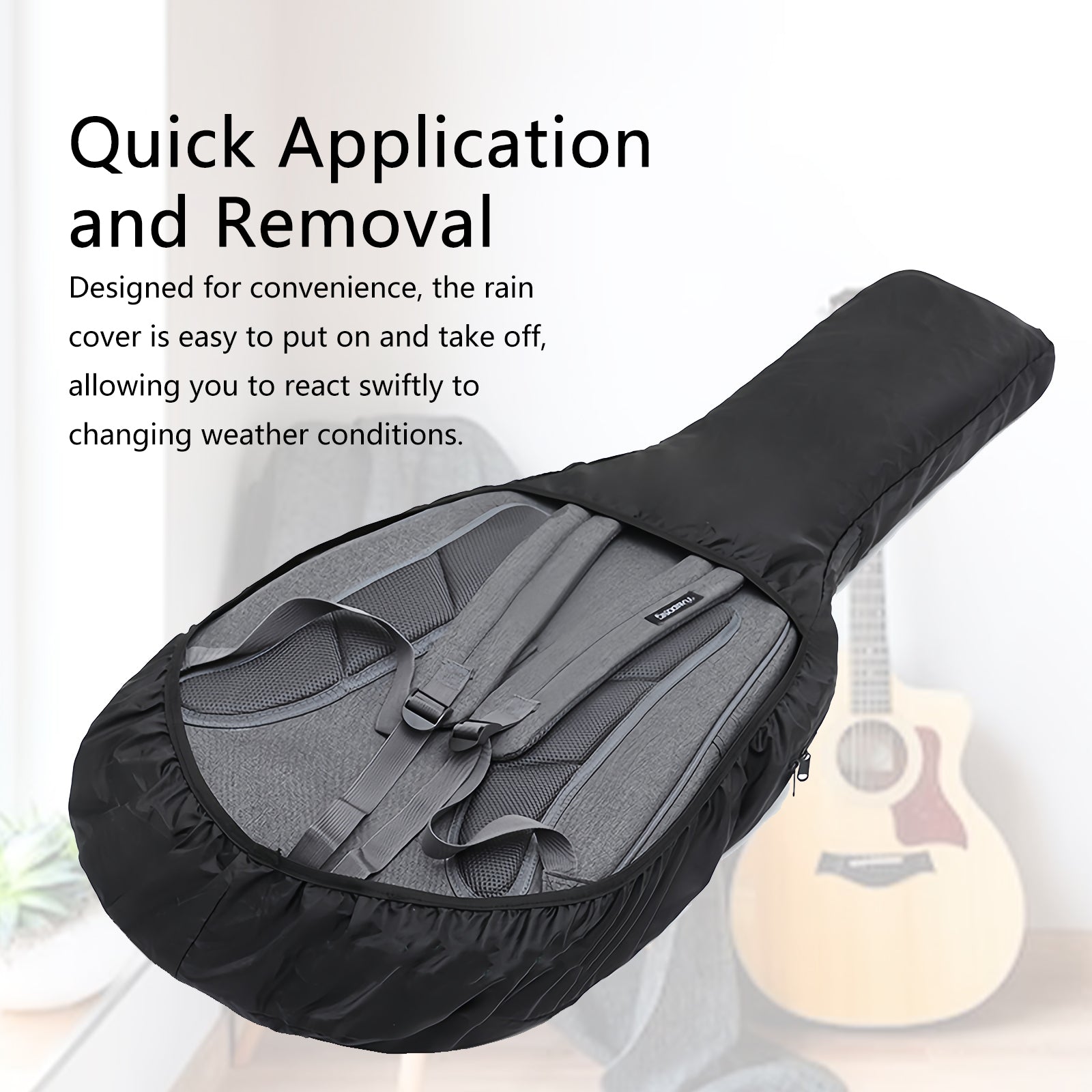 Musiin Electric Bass Bag Rain Cover - Waterproof Protection, Lightweight Foldable Design, Black