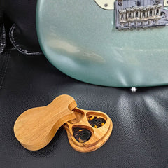 Musiin Walnut Wood Guitar Pick Holder - Sturdy Guitar Pick Storage Box Display Case Jewelry Box for Men Women Teens Adults - Guitar Picks Accessories (Guitar Shape)