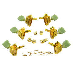 Electric acoustic guitar button strings quasi-axis tuner retro light green jade diamond handle-gold-3 left 3 right set