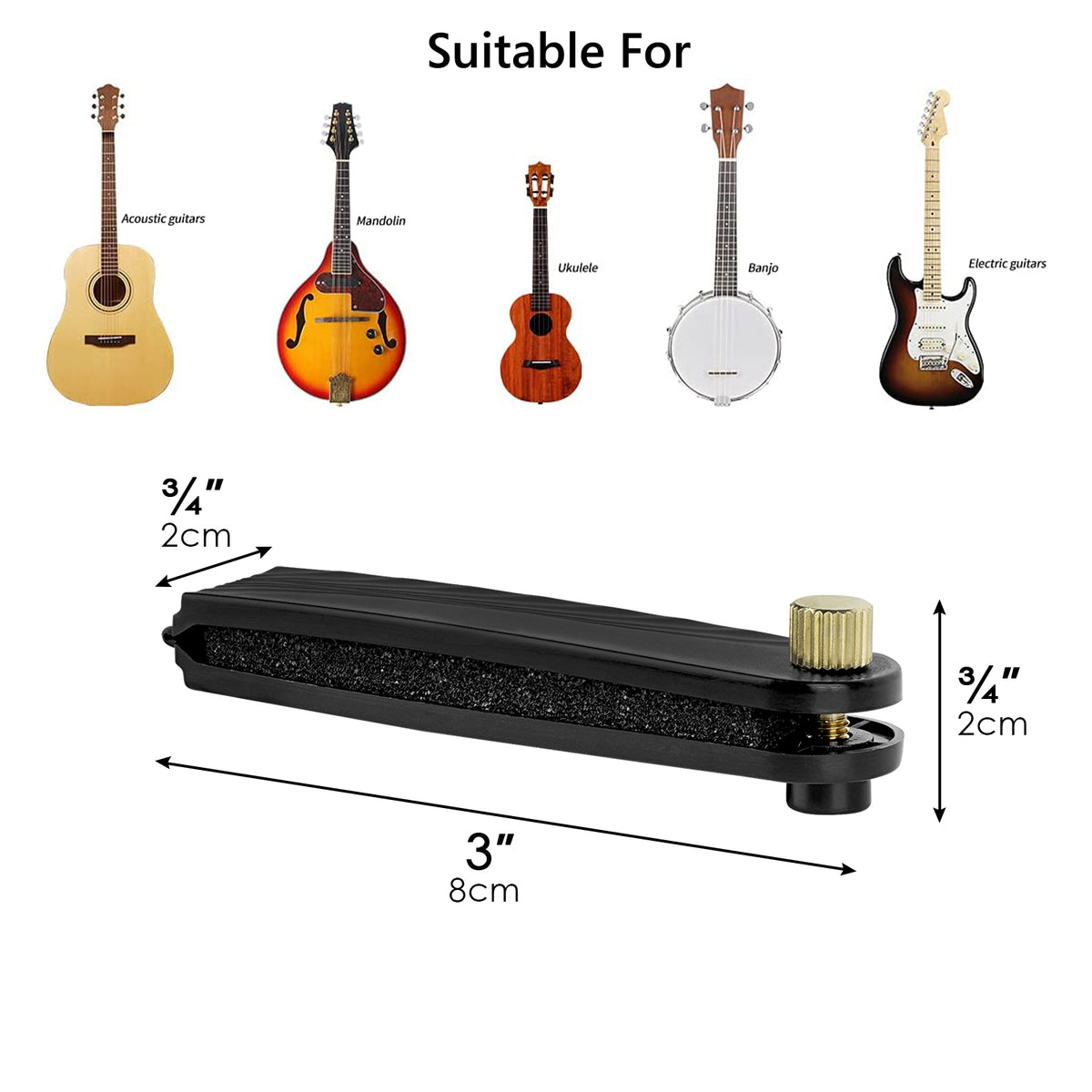 Musiin Guitar Silencer, Muffler, String Mute Accessory - Home Practical Guitar Mute Accessory for Acoustic & Folk Guitars, Training Tool with Instrument Accessories (Black)