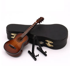 Musiin Miniature Guitar with Stand and Case, Mini 6 Strings Classic Guitar Musical Instruments Miniature Dollhouse Model Home Decoration (Brown)