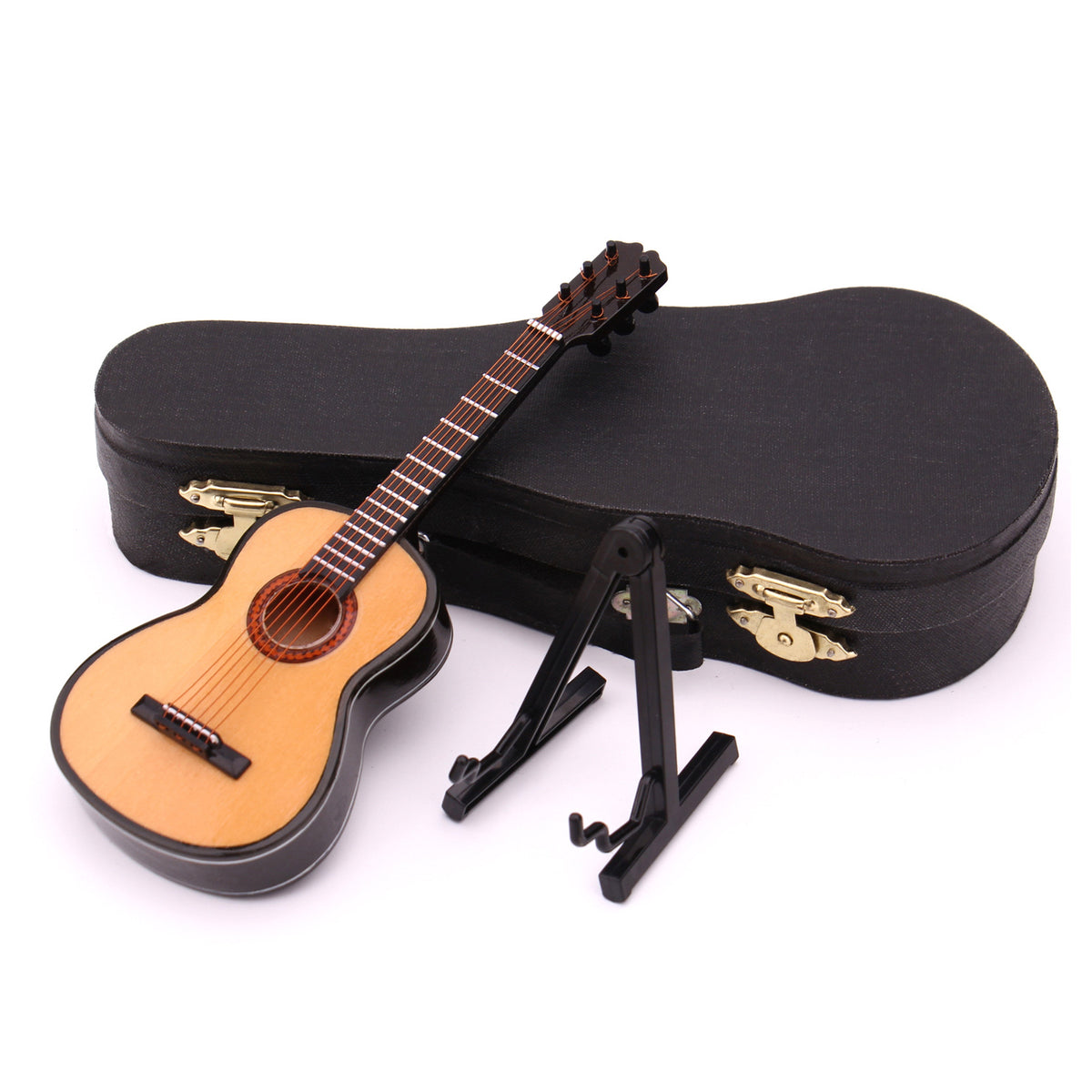 Musiin Guitarra Miniatura con Soporte y Estuche, Mini 6 Cuerdas Guitarra Clásica Instrumentos Musicales Modelo de Casa de Muñecas en Miniatura Decoración del Hogar (Madera)