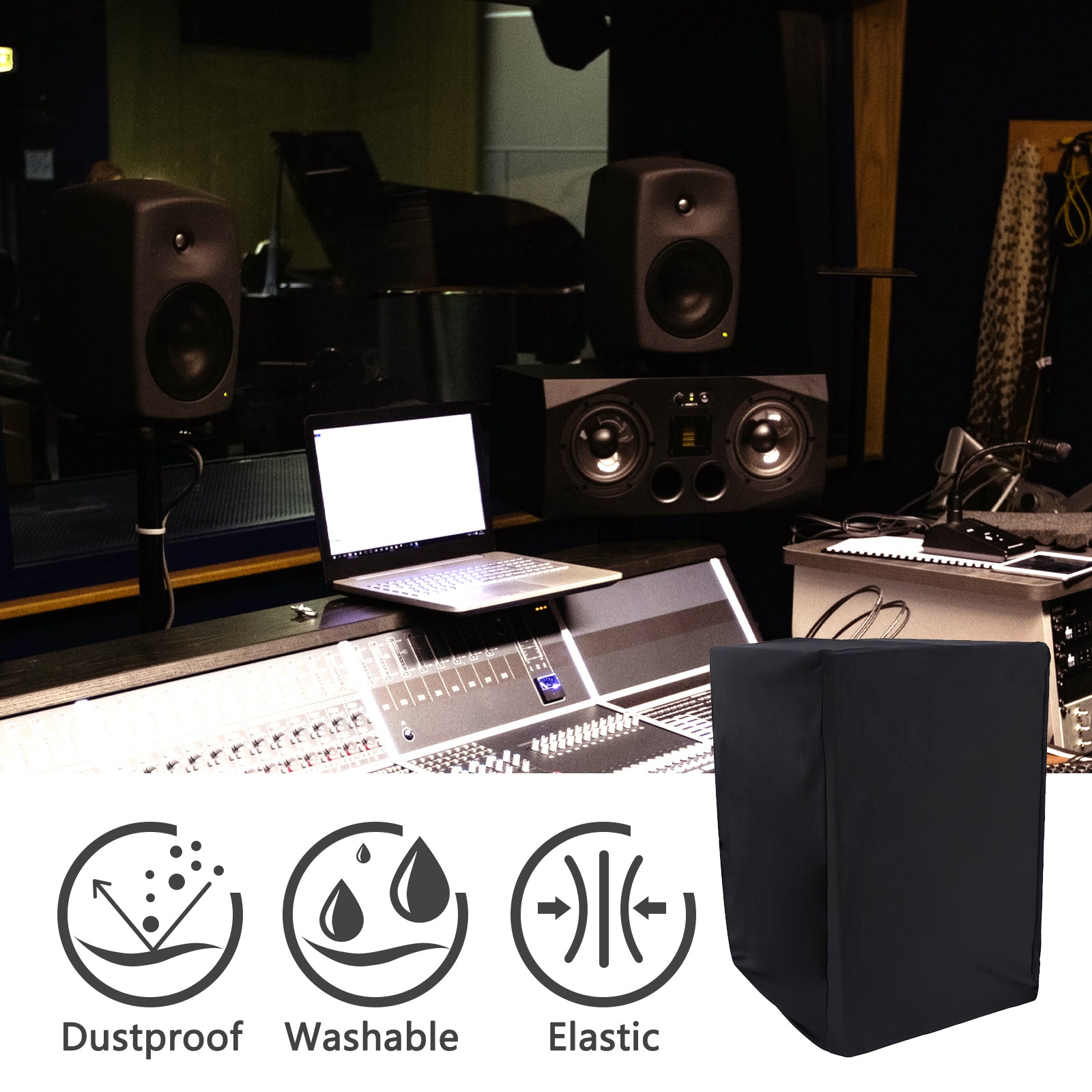 Musiin Home Studio Monitor Dust Cover Compatible With YAMAHA HS8、KRK Rokit 8 G4、JBL 308P Mkll and PreSonus Eris E8 XT Black 8-Inch Professional Protective Powered Speaker cover(2 packs)