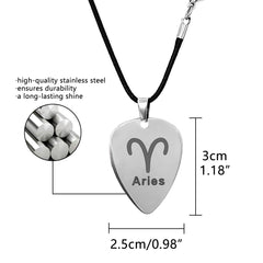 Musiin Guitar Pick Necklace Stainless Steel 12 Constellation Picks Pendant Necklace Music Jewelry for Men Women Gift (Aries)
