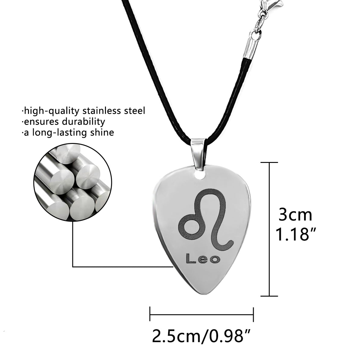 Musiin Guitar Pick Necklace Stainless Steel 12 Constellation Picks Pendant Necklace Music Jewelry for Men Women Gift (Leo)