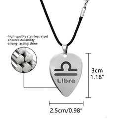 Musiin Guitar Pick Necklace Stainless Steel 12 Constellation Picks Pendant Necklace Music Jewelry for Men Women Gift (Libra)