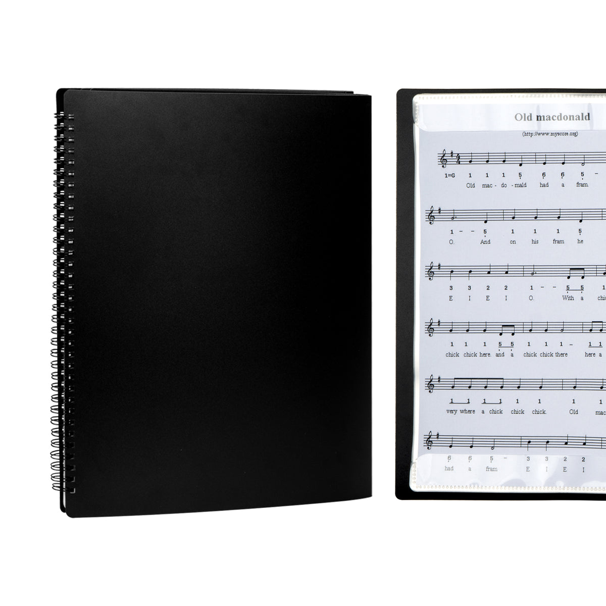 Sheet Music Folders Music Binder 4 Pages Expand Spiral-Bound A4 Size 15 Sleeves 60 Pockets Music Folder Organizer (Black)