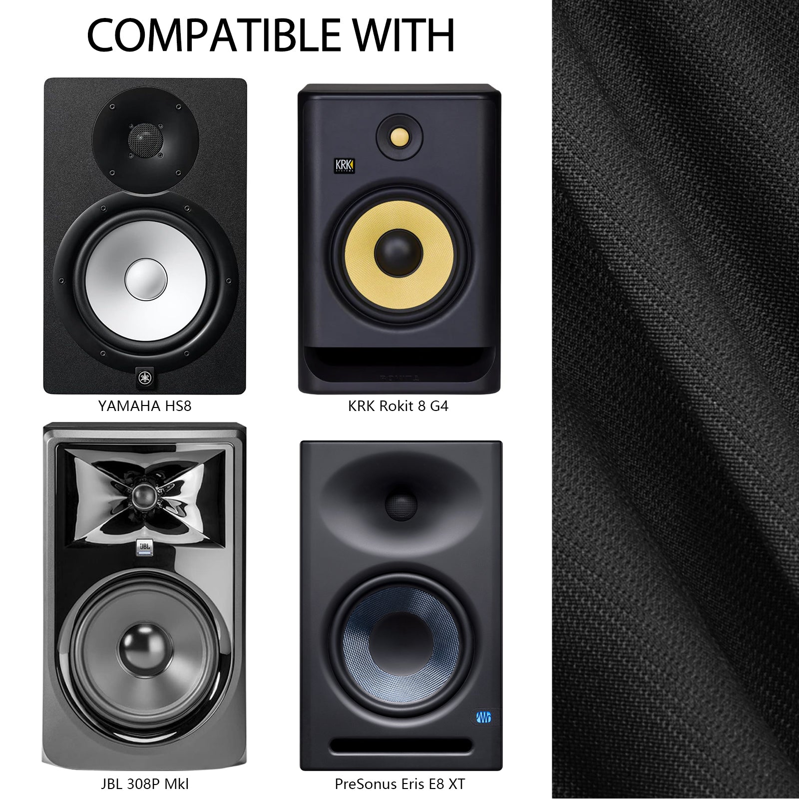 Musiin Home Studio Monitor Dust Cover Compatible With YAMAHA HS8、KRK Rokit 8 G4、JBL 308P Mkll and PreSonus Eris E8 XT Black 8-Inch Professional Protective Powered Speaker cover(2 packs)