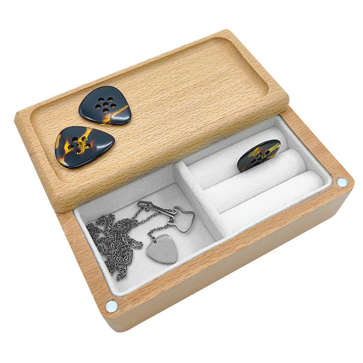 Musiin Luxury Wood Guitar Pick Holder - Sturdy Guitar Pick Storage Box Display Case Jewelry Box for Men Women Teens Adults - Ideal for Guitar Picks Accessories(Cuboid Style)