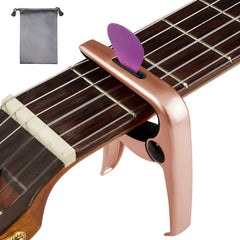 Musiin Cejilla de guitarra de metal de aleación de zinc, cejilla funcional 3 en 1 para guitarras acústicas y eléctricas, ukelele, mandolina y accesorios de guitarra clásica (oro rosa)