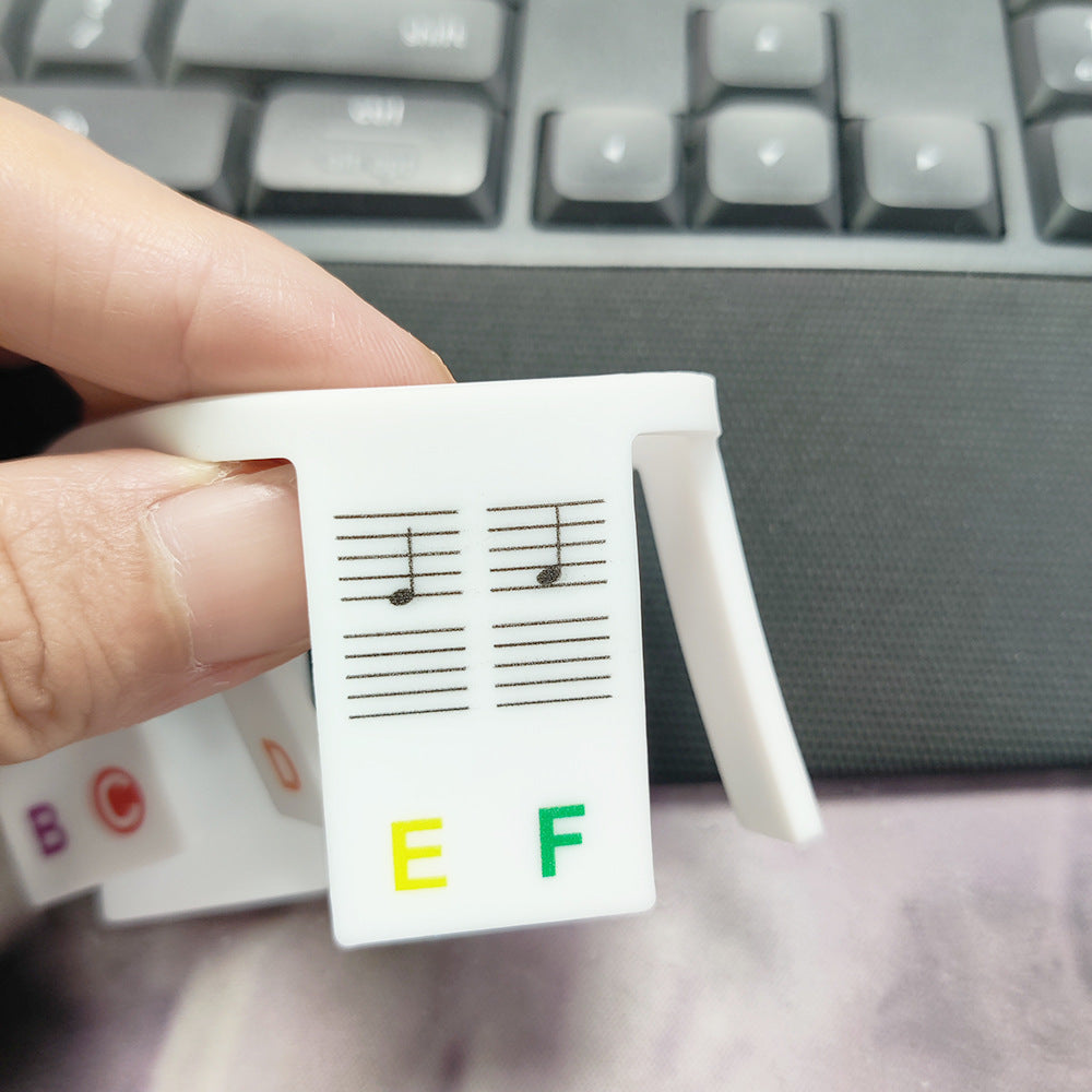 Silicone Piano Stickers Non-Adhesive Musical Instrument Accessories 61/88 Key Keyboard Note Strips Staff Piano Stickers（88-key mint color words）