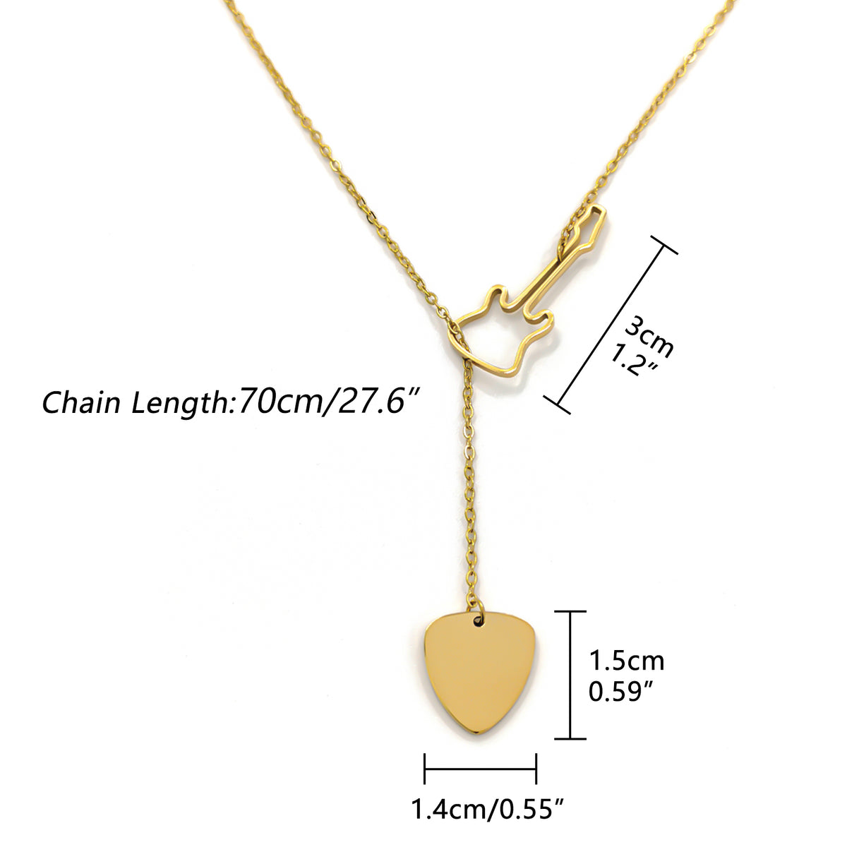 Musiin Guitar Necklace 18K Gold Stainless Steel, Adjustable Y-shaped lock sleeve Necklace for Women(Gold)